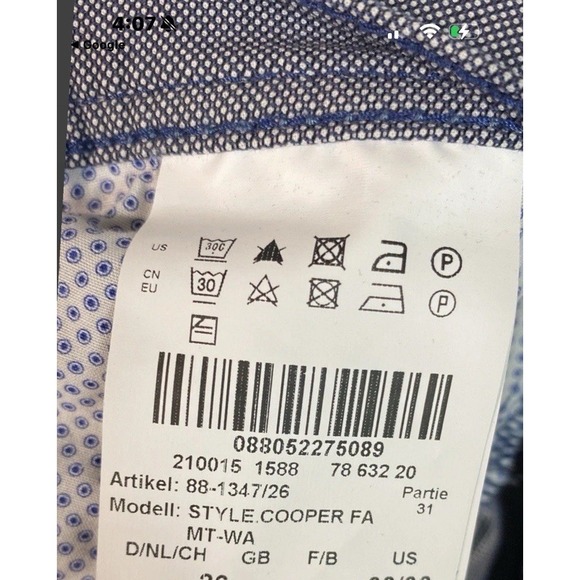 Brax‎ Cooper Fancy Chino Pants Mens 36x30 Blue Micro Check Textured - Picture 15 of 16